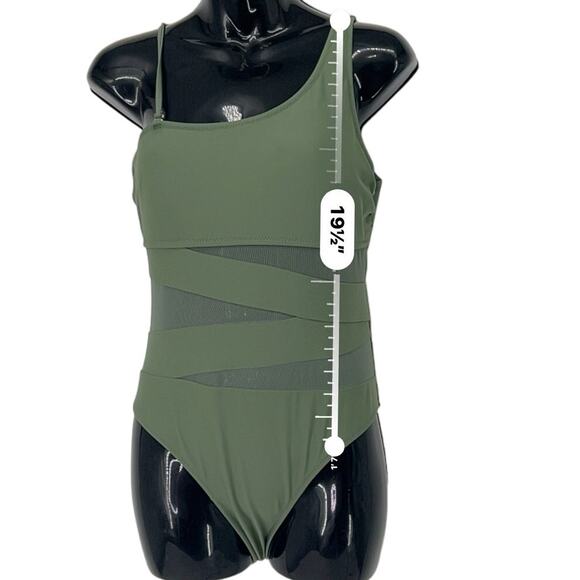 Pink Lily Army Green One Piece Criss Cross Mesh Size Large - Picture 5 of 5